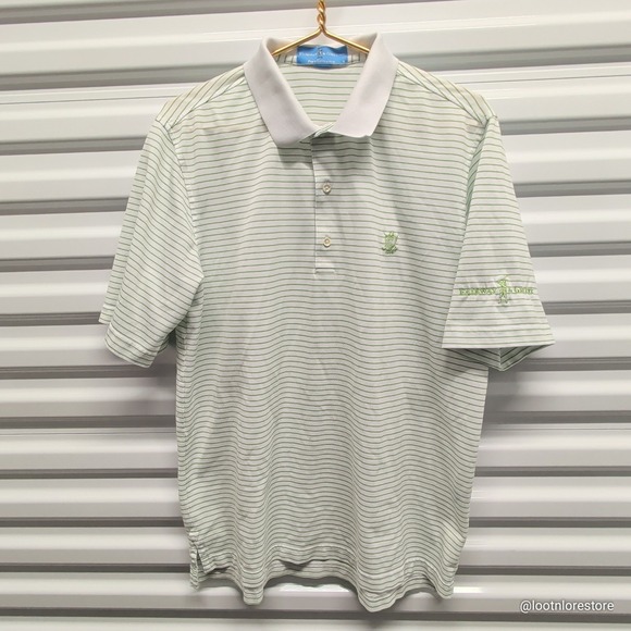 Fairway & Greene Mens Polo Shirt Medium White Green Striped CoolMax Golf Top — photo 2